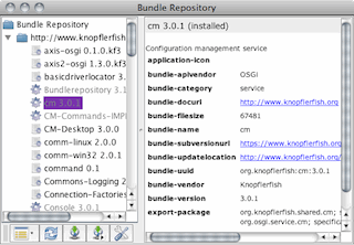 Screenshot of the KF bundlerepository, running as a plugin to the desktop